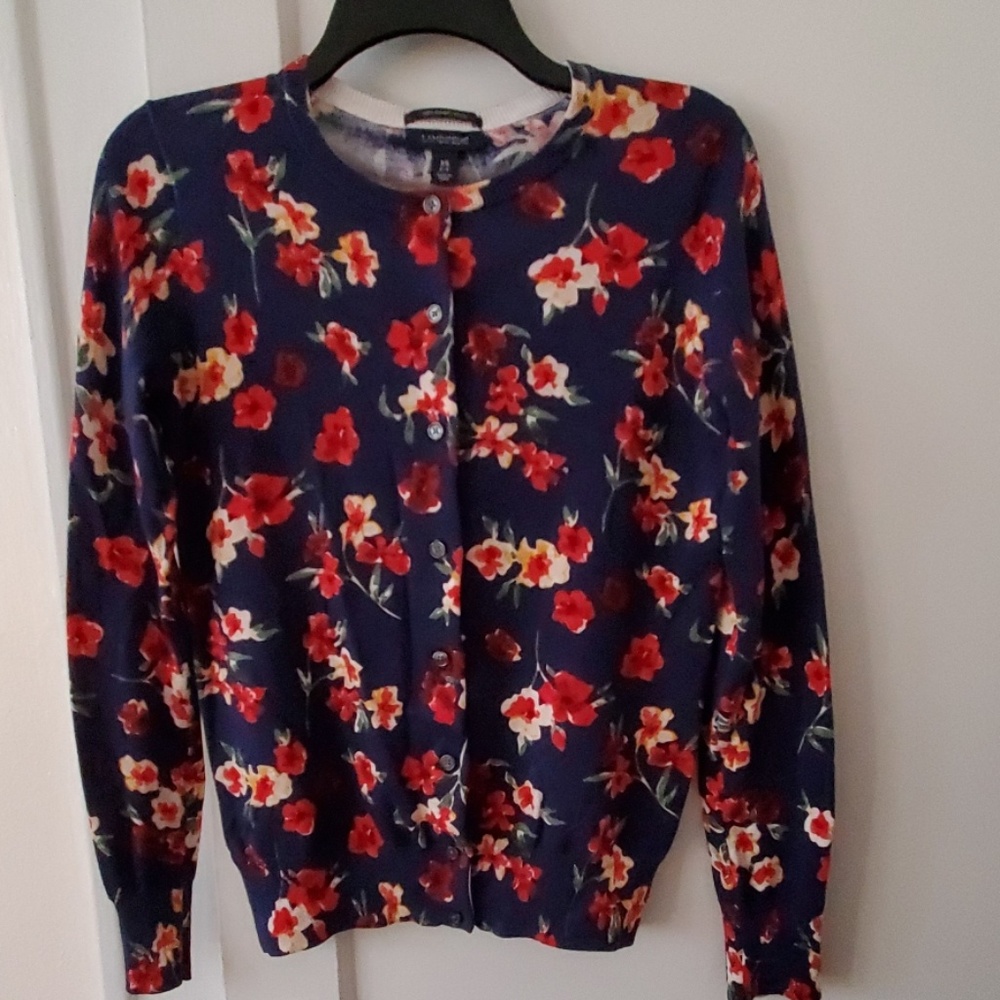 Lands End cotton floral cardigan XS